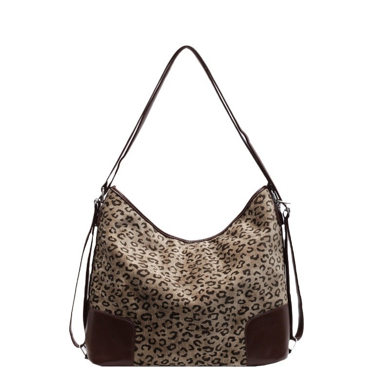 Tote bag, double leopard print single-shoulder bag, fashionable single-shoulder niche Instagram large bag, versatile, casual and stylish backpack Item Picture