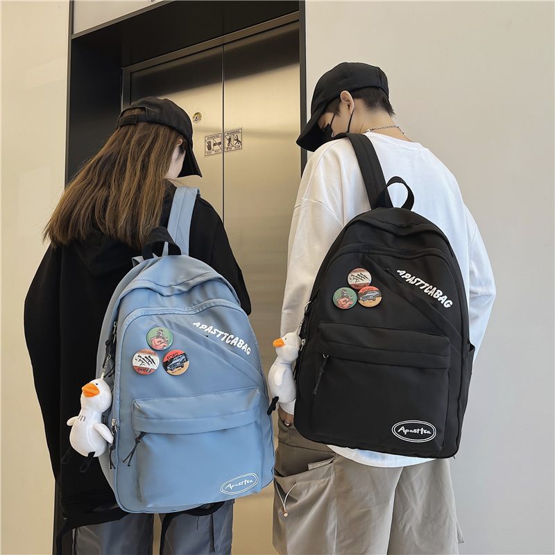 Simple schoolbag for girls, Korean style Harajuku style, double backpack for junior high school, senior high school and college students, outdoor large-capacity couple shoulder bag customization details Picture