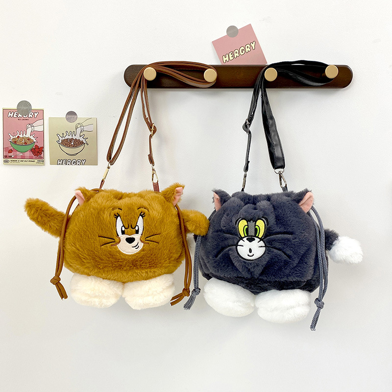 New cartoon plush bag, girlish crossbody bag, claw machine doll exchange for cat personality drawstring mouse single-shoulder bag full figure