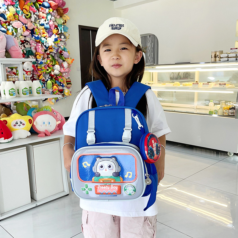 New type of backpack with chest buckle for girls entering kindergarten, small class back support backpack, cartoon lightweight children's backpack full figure