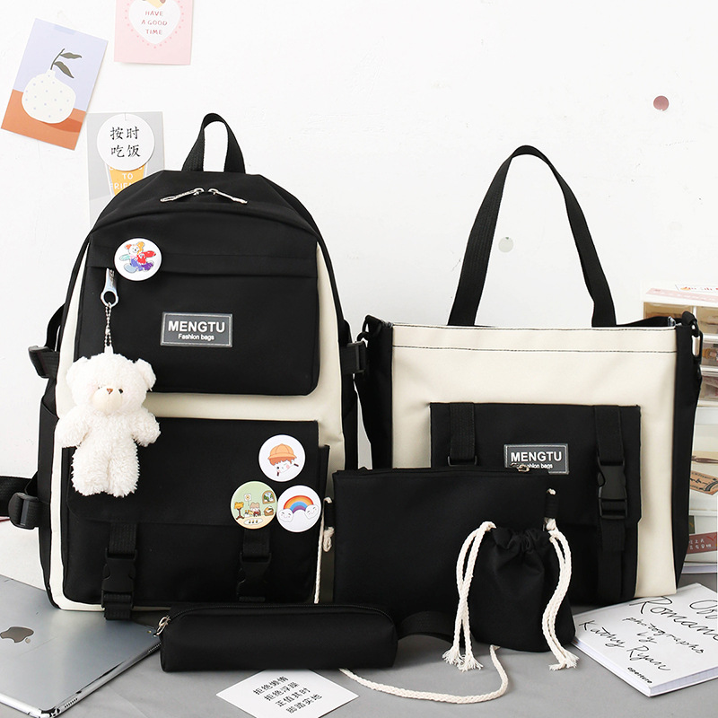 New ins schoolbag for girls, Korean version Harajuku style, large-capacity backpack, five-piece backpack set for girls, junior high school, senior high school and college students Application Scenario