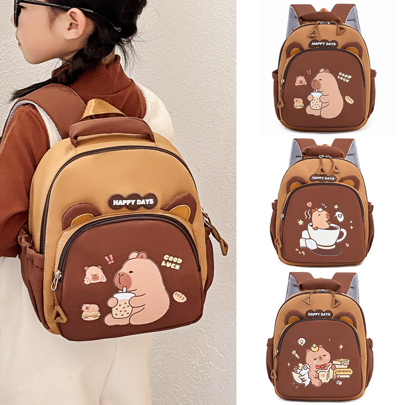 Kindergarten capybara schoolbag, children's bag, going out Capybara small backpack, girls and boys' color-matched backpacks Specification drawing