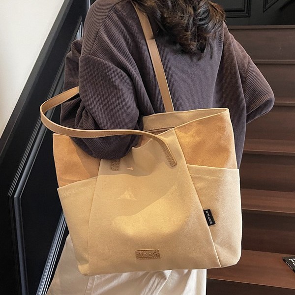 Color-blocking single-shoulder bag for women, large-capacity school commuting tote bag, lightweight and high-end bag, travel and business trip casual handbag full figure