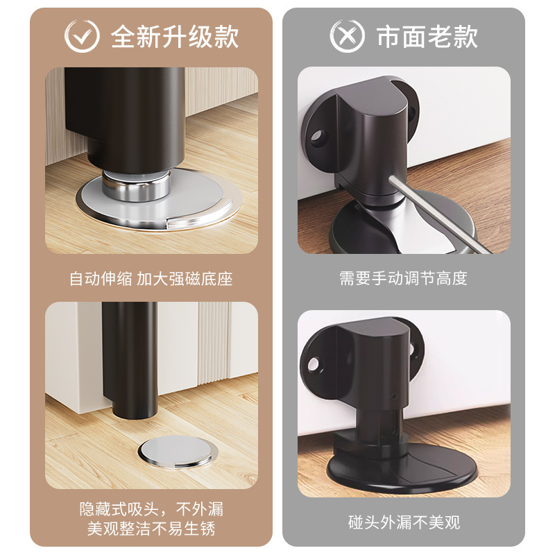 The new model of door suction in 2025 is a strong magnetic retractable door blocker with anti-collision damping for bedrooms and bathrooms details Picture