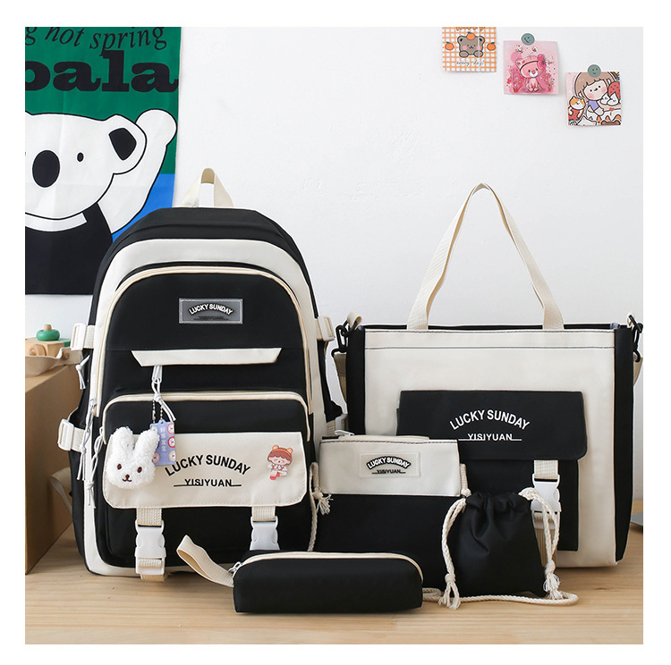 Wholesale of cross-border best-selling primary school schoolbags, large-capacity girls' middle school backpack, new casual backpack five-piece set full figure