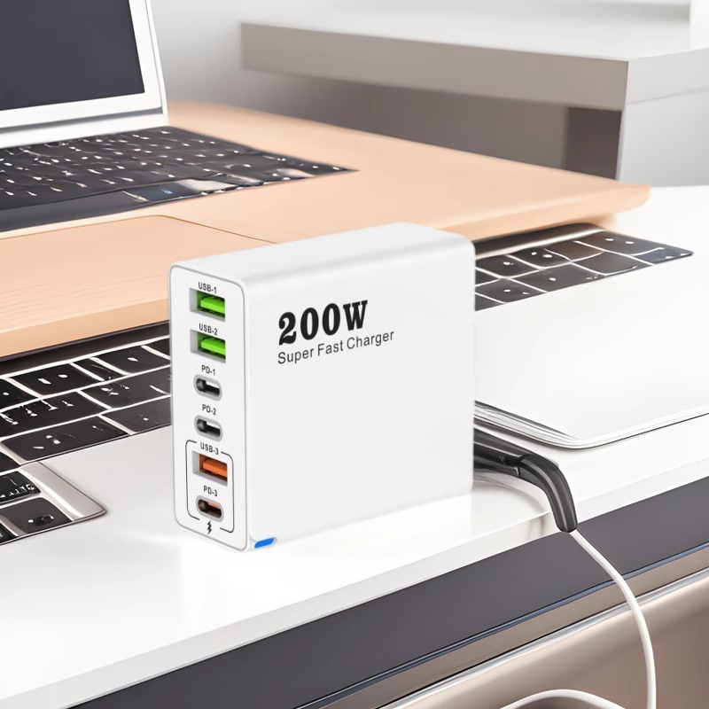 200W mobile phone charger, charging head, usb multi-port small household appliance PD, 25W charger, multi-port super fast charging head full figure
