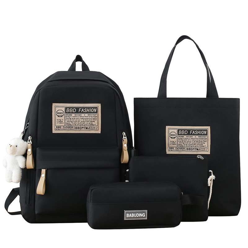 New simple Korean style casual backpack for girls, four-piece set, large capacity, versatile, lightweight backpack for primary and junior high school Item Picture