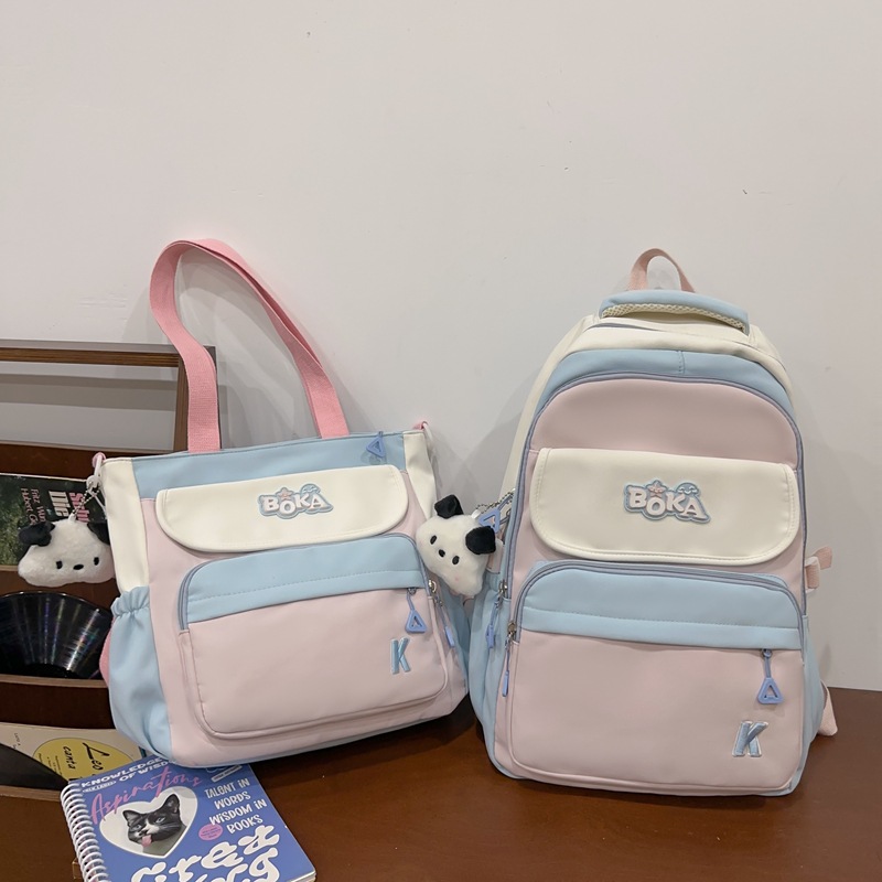 Cross-border College style Japanese-style junior high school student schoolbag, primary school student color-matched backpack, fresh girl's class tutorial bag details Picture
