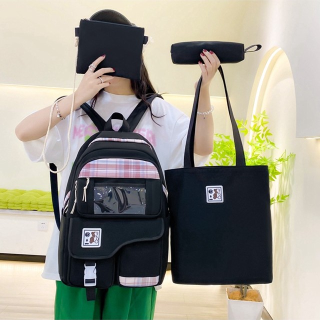 New clear checkered travel backpack, forest-style spring durable backpack, fashionable for girls, cute schoolbag for junior high school students Specification drawing