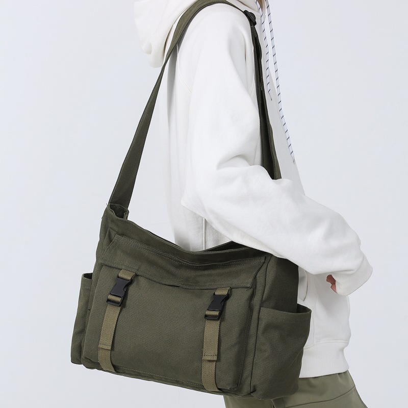 Retro casual canvas bag, women's trendy bag, large-capacity crossbody bag, travel hand bag, shoulder bag, college student class bag full figure