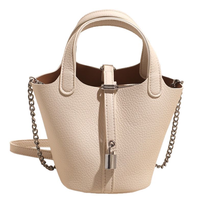 Korean-style soft leather hand-held bucket bag, women's casual and versatile commuting chain bag, 2025 new style single-shoulder crossbody bag Item Picture