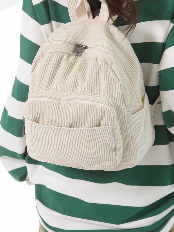 Japanese-style corduroy small backpack, women's Harajuku solid-color small backpack, Korean-style college student retro and simple travel backpack full figure
