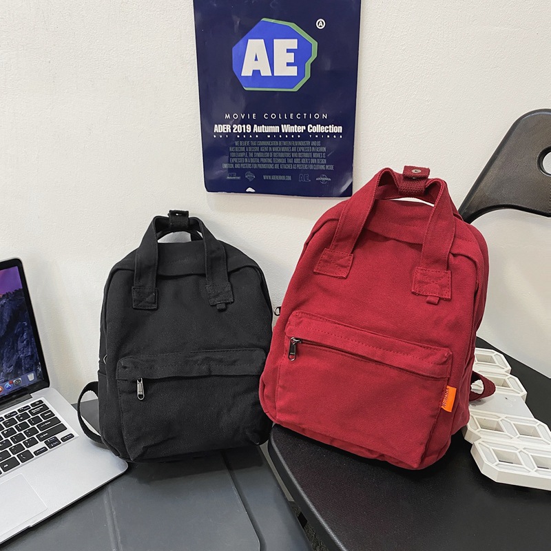 2024 New style backpack for female students, artistic and retro canvas bag, solid color, casual and versatile, small backpack for shopping and traveling Specification drawing