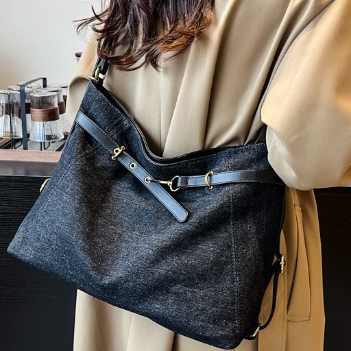 Denim backpack 2024 autumn/Winter new style Korean niche color-blocking retro single-shoulder crossbody bag School style bag full figure
