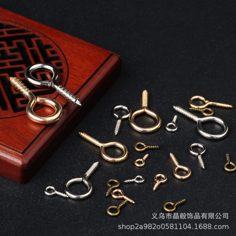 Wholesale of semi-hole hanging nails with sheep's eye, screw buckle, hanging ring, pendant, pin, sheep's horn, buckle, metal figurine, diy and self-made full figure