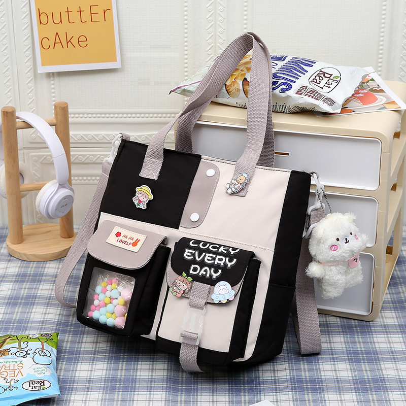 Large-capacity junior high school class bag, single-shoulder tote bag, ins fresh and trendy school style, sweet crossbody bag Specification drawing
