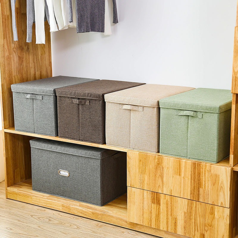 Cotton and linen top and bottom cover storage box, clothes organization box, clothes basket storage cabinet, home fabric toy storage box box Application Scenario