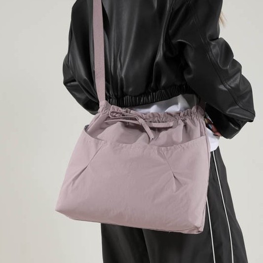 Single-shoulder bag, bucket bag, tote bag, solid-color casual dumpling bag, pleated bow, fashionable and simple underarm cloth bag full figure