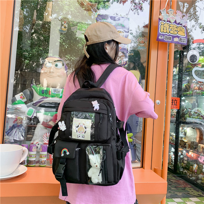 ins retro solid color fresh backpack for girls 2024 new style casual schoolbag for students in junior and senior high school classes full figure