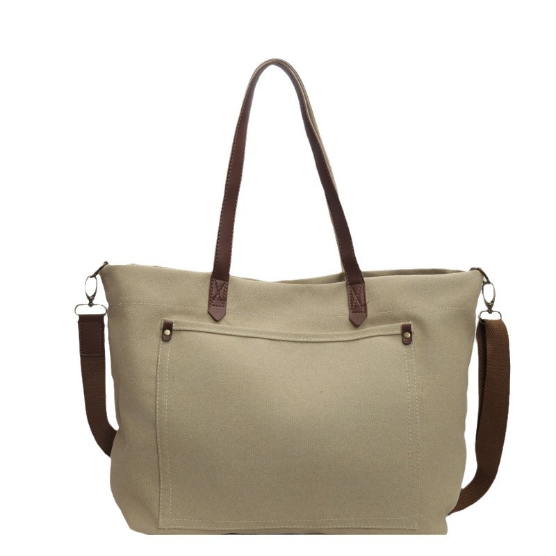 Trendy Harajuku style canvas bag for female students, large-capacity casual retro washed canvas tote bag Item Picture