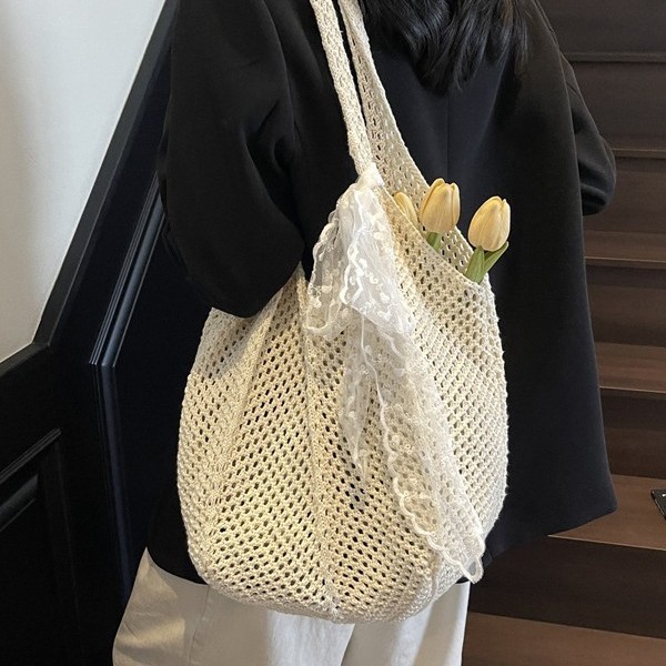 Large-capacity underarm bag for women, 2025 new spring/Summer fashion woven straw handbag, commuter single-shoulder bag Specification drawing