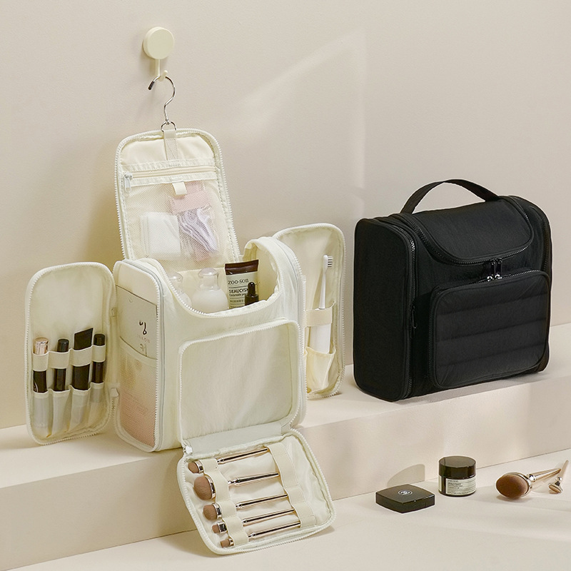 Taslon Waterproof double-opening washbasin storage bag, travel storage luggage bag, hook bag, Large multi-functional makeup bag details Picture