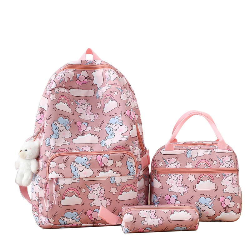 A new cross-border fashionable cartoon backpack with a large capacity for primary and secondary school students, a three-piece set of portable lunch box Item Picture