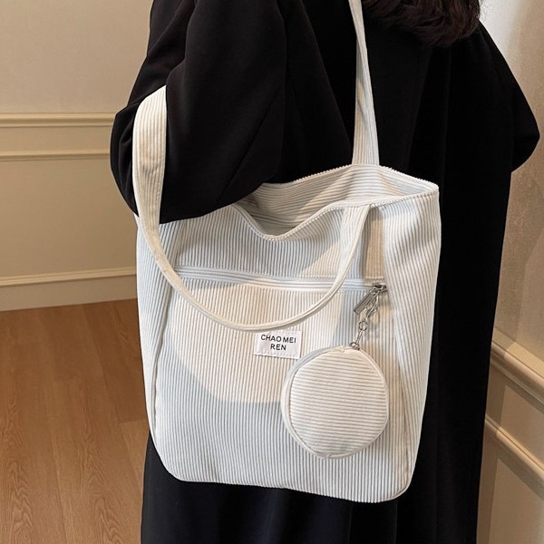 Korean-style corduroy bag, women's large-capacity commuting single-shoulder bag, fashionable and versatile tote bag, new style mother and child armpit bag Specification drawing