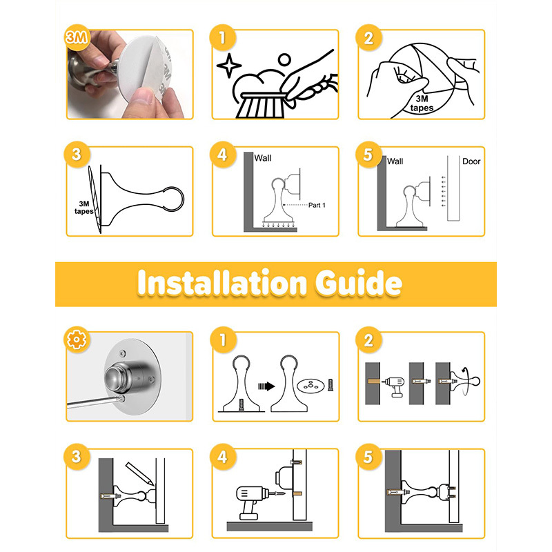 Strong magnetic stainless steel door suction without drilling, home decoration silent wall suction, anti-collision thickened black door suction, suitable for both floor and wall installation Specification drawing