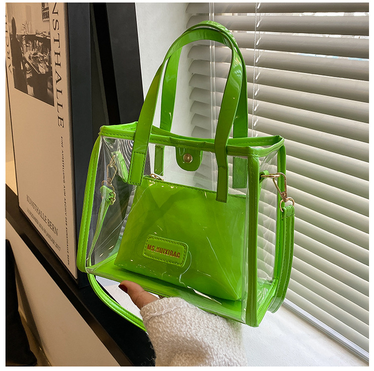 European and American large-capacity fashionable transparent handbags, jelly beach bags, mother-daughter buns, mother bags, single-shoulder tote bags details Picture