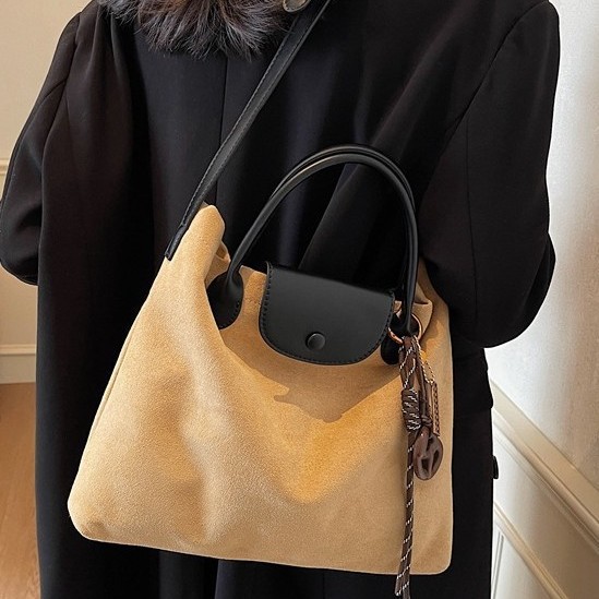 Suede handbag for women, 2024 new autumn and winter Maillard retro single-shoulder bag, large-capacity tote bag, crossbody details Picture