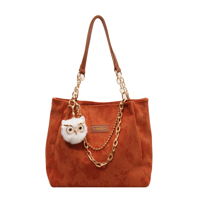 Large-capacity corduroy large bag for women, a niche design sense single-shoulder bag, stylish and casual, a tote bag for college students' commuting to class Item Picture