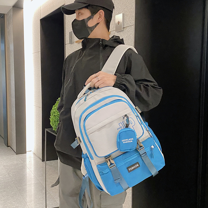 Color-blocking backpacks for female students, school-style, niche, lightweight backpacks, simple and casual backpacks for junior and senior high school students details Picture