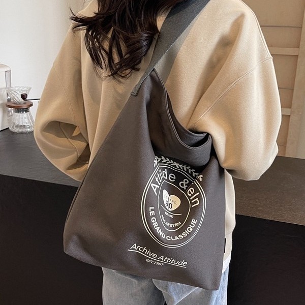 Large-capacity fabric bag 2025 new style, fashionable and simple letter single-shoulder bag, casual and versatile, commuter and work crossbody women's bag Specification drawing
