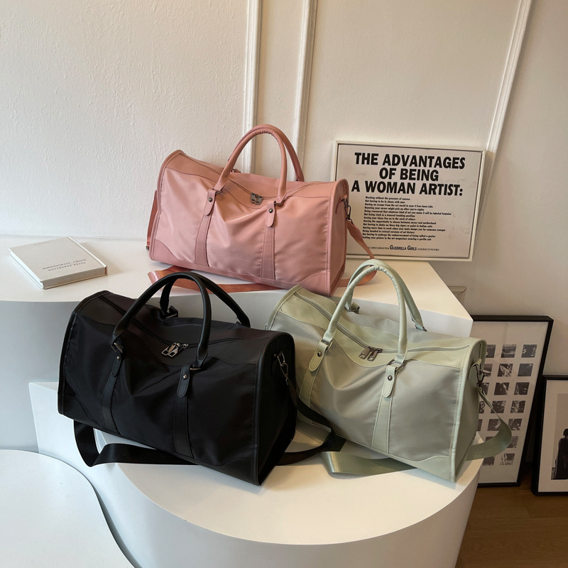 Short-distance travel bag, women's fashionable handbag, water-resistant solid color travel storage bag, boarding bag, large-capacity fitness bag Specification drawing