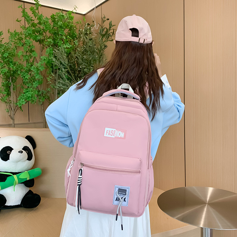 Large-capacity outdoor lightweight backpack, forest-style ins style solid color student schoolbag, Japanese-style Harajuku style versatile backpack for women full figure