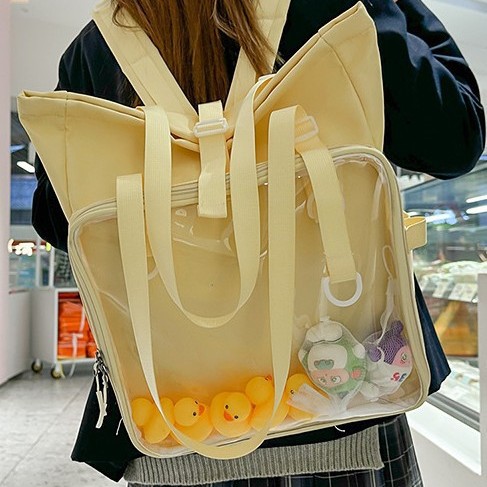 2025 Schoolbag, Korean version Harajuku transparent bag, pvc pain bag, backpack, girls' backpack, crossbody bag, shoulder bag, make-up class details Picture