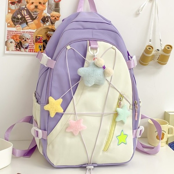 Schoolgirl style, soft and fresh, color-blocking backrest bag for girls, junior high school, senior high school and college students, backpacks for travel Specification drawing