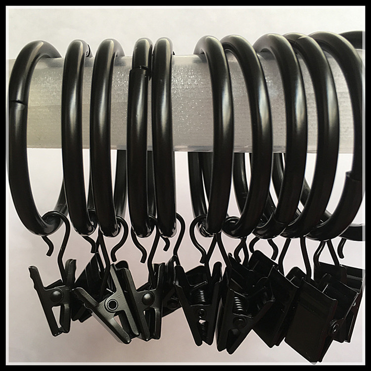 Cross-border best-selling suspended black electrophoretic iron ring curtain hooks, electrophoretic curtain clips, and electrophoretic black bath curtain clips full figure