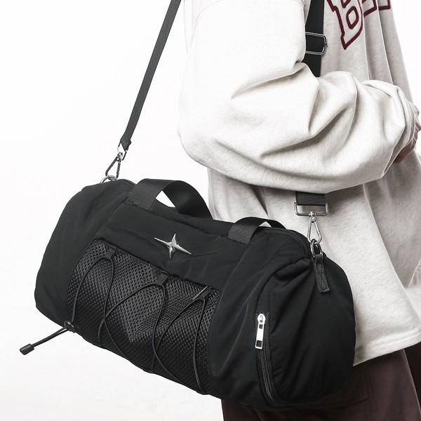 Fashionable new solid-color travel bag, multi-functional and simple crossbody cylindrical travel bag, outdoor bucket bag, sports crossbody bag details Picture