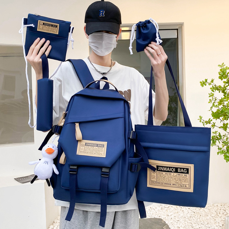 Wholesale of five-piece sets of fashionable, simple and large-capacity casual backpacks for boys, girls, junior high school, senior high school and college students full figure