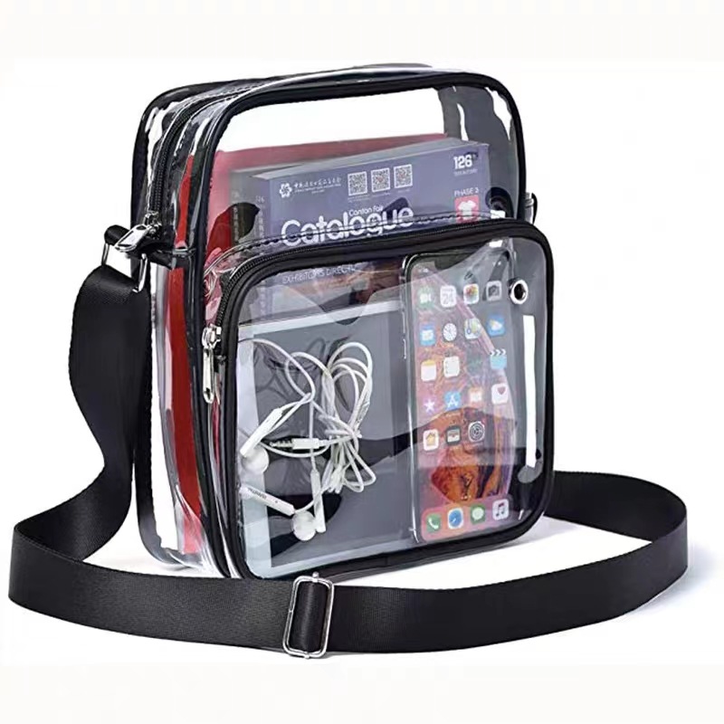 Amazon transparent PVC transparent crossbody single-shoulder bag, large-capacity portable outdoor travel waterproof fashionable messenger bag full figure