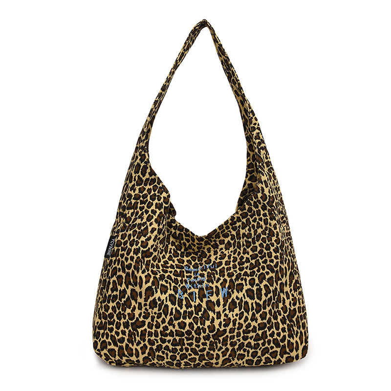 Korean leopard print crossbody bag, large-capacity fashionable single-shoulder canvas bag, travel shopping bag, handbag for women Item Picture