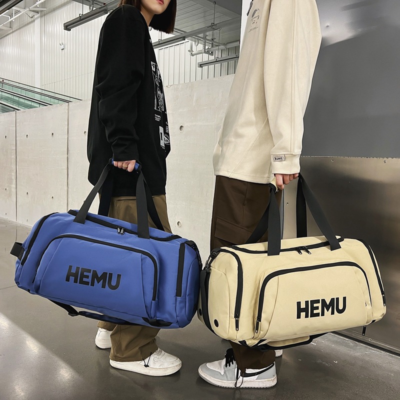 Trendy Korean-style letter travel bag, couple style fashionable sports and fitness bag, dry and wet separation outdoor camping storage bag details Picture