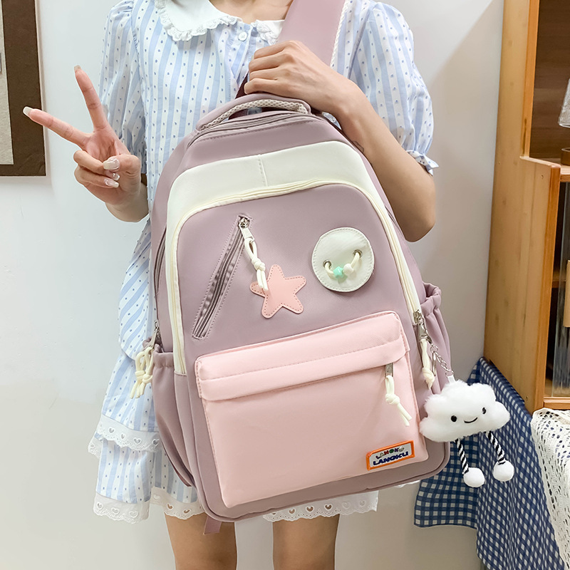 New fashionable schoolbag for middle school students on campus, large-capacity girls' color-blocking backpack for high school students, cute star-shaped versatile bag Specification drawing
