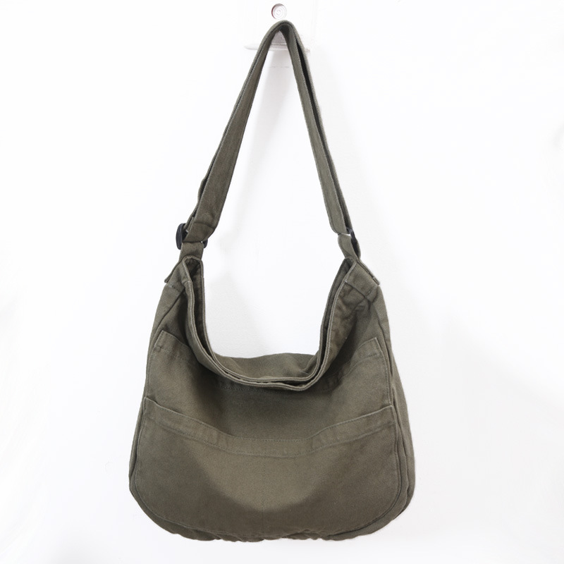 Large-capacity washed canvas bag, casual, simple and retro crossbody bag, a laid-back style single-shoulder bag for a girl's college birthday Item Picture