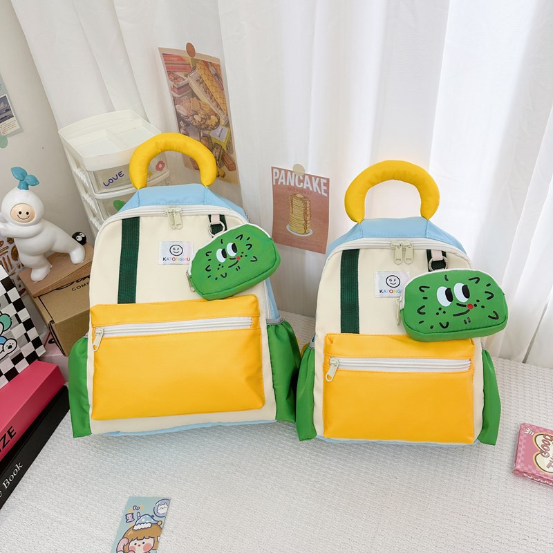 Cross-border kindergarten cartoon color-blocking backpacks for boys, lightweight and cute primary school students, and girls for spring outings details Picture