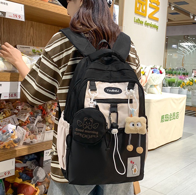 Forest-style Instagram minimalist campus cute girl schoolbag, Japanese-style Harajuku style versatile color-blocking primary and secondary school student backpack full figure