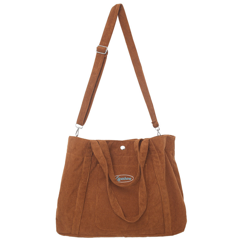 Large-capacity tote bag for women, 2022 new corduroy laid-back style hand-held crossbody bag, single-shoulder bag for college students' classes Item Picture