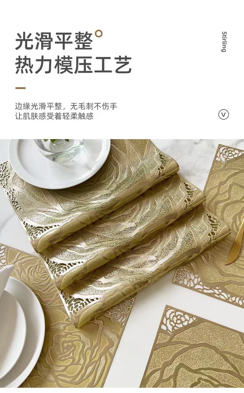 厂家餐垫欧式PVC餐垫镂空隔热垫酒店耐热特斯林西餐垫免洗碗垫杯 详情5
